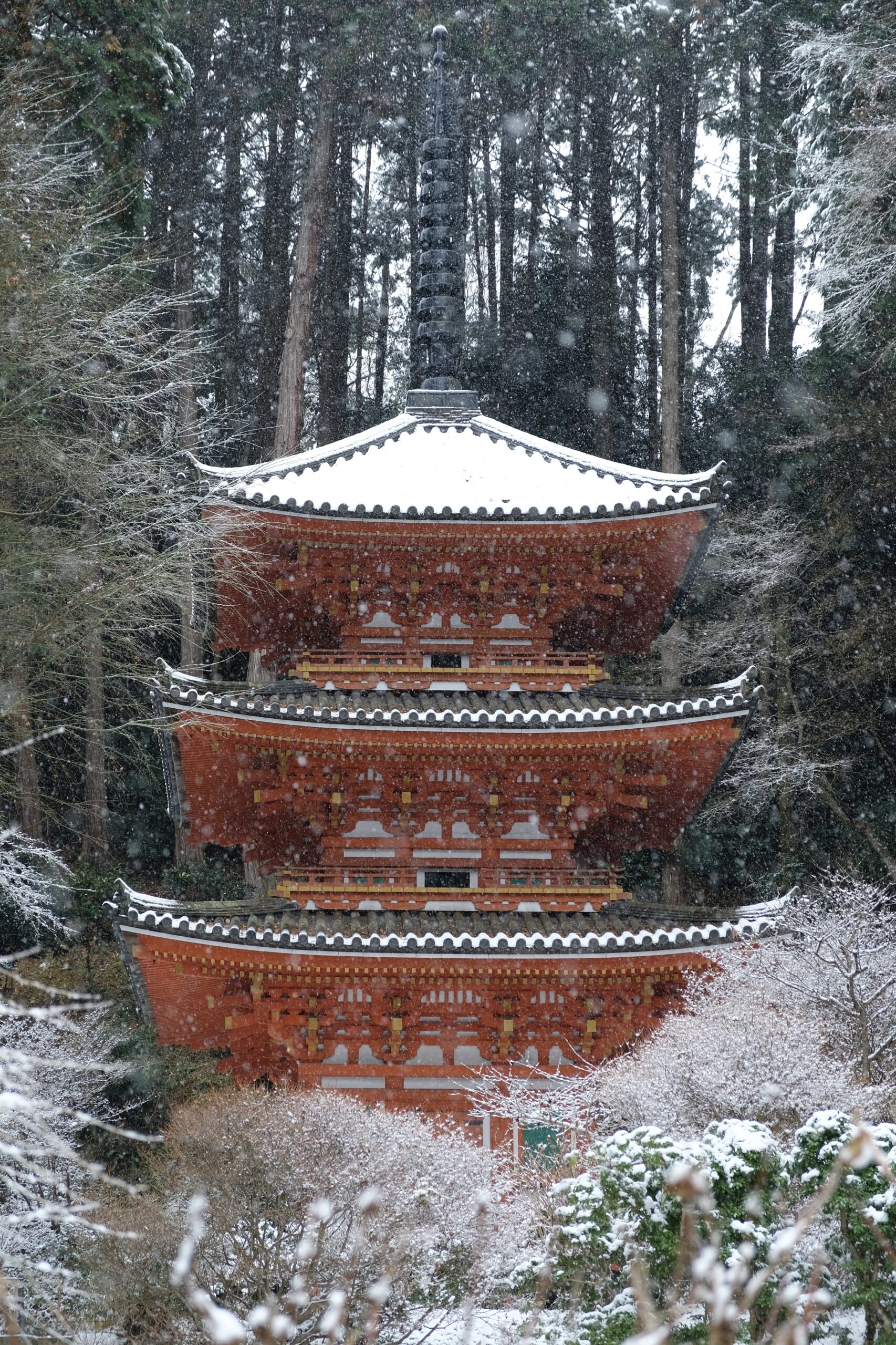 冬季元谷寺三層塔