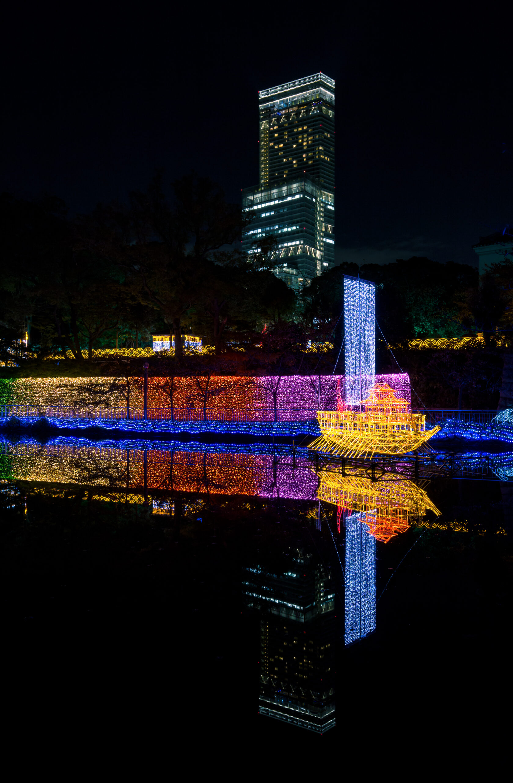 大阪天王寺公園與阿倍野Harukas大樓夜景