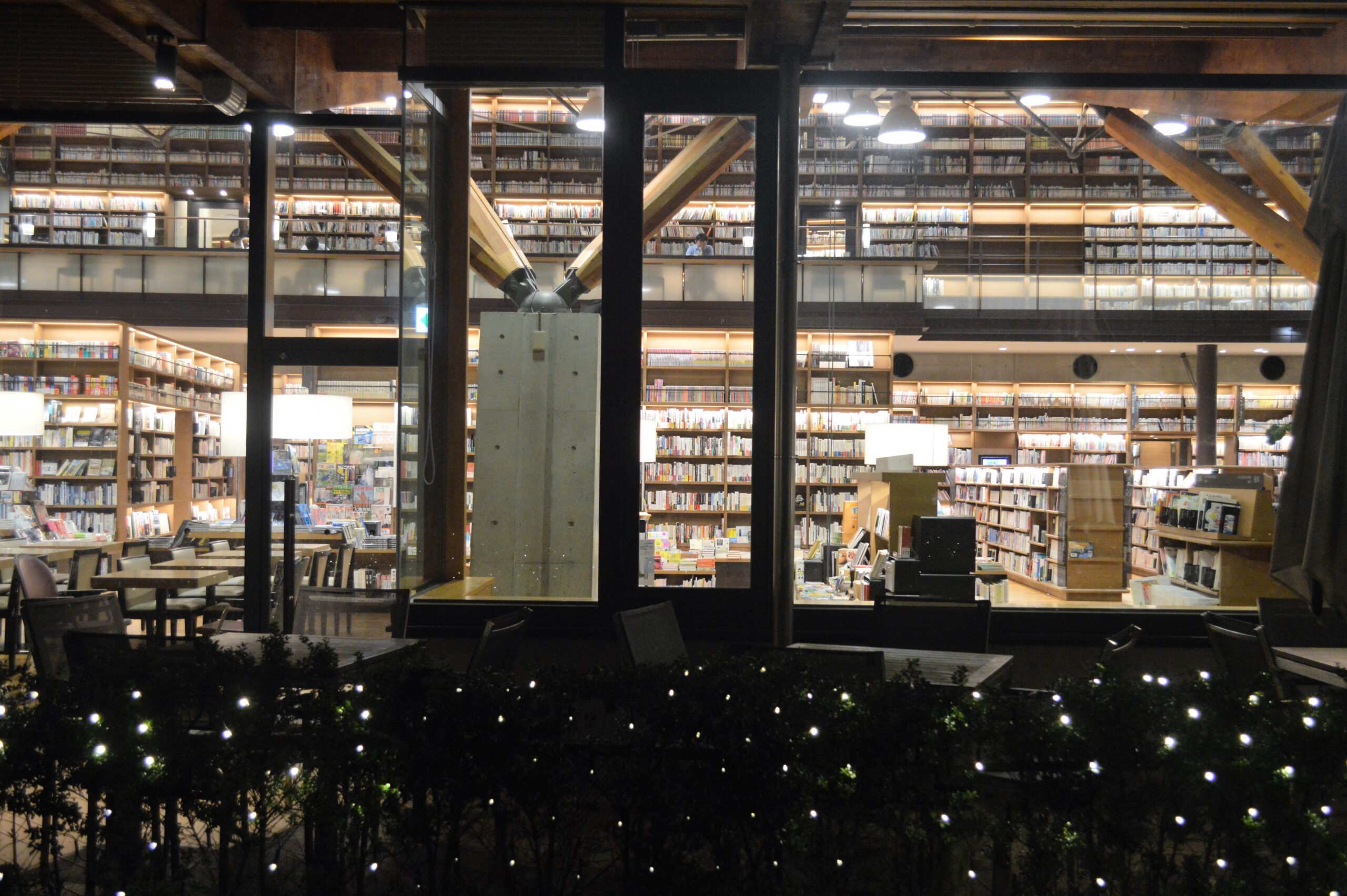 Takeo City Library at night ac