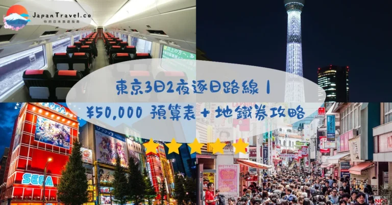 【東京3日2夜】2026首遊行程:Day 1淺草晴空塔、Day 2明治神宮澀谷、Day 3築地銀座|¥50,000+72小時券
